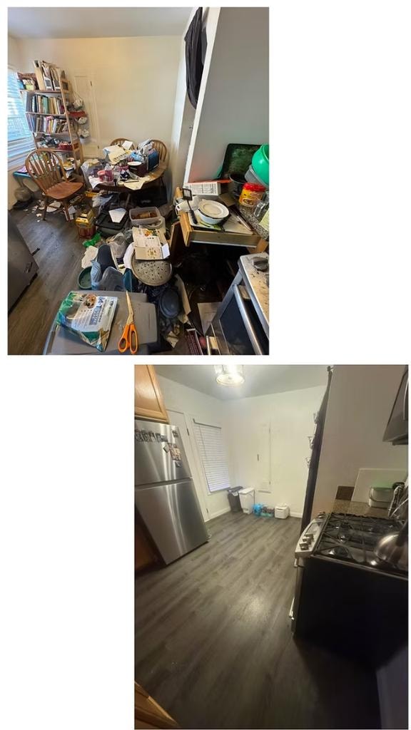 Kitchen before and after — second angle, fully cleared by Kiera Rain, Fremont CA