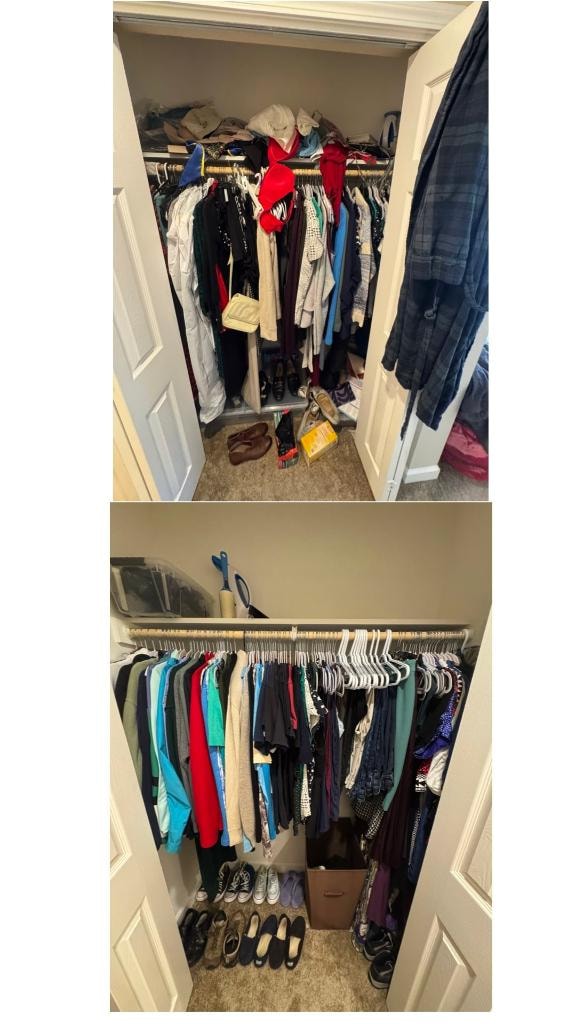 Closet before and after professional organizing by Kiera Rain, Bay Area Professional Organizer, San Ramon CA