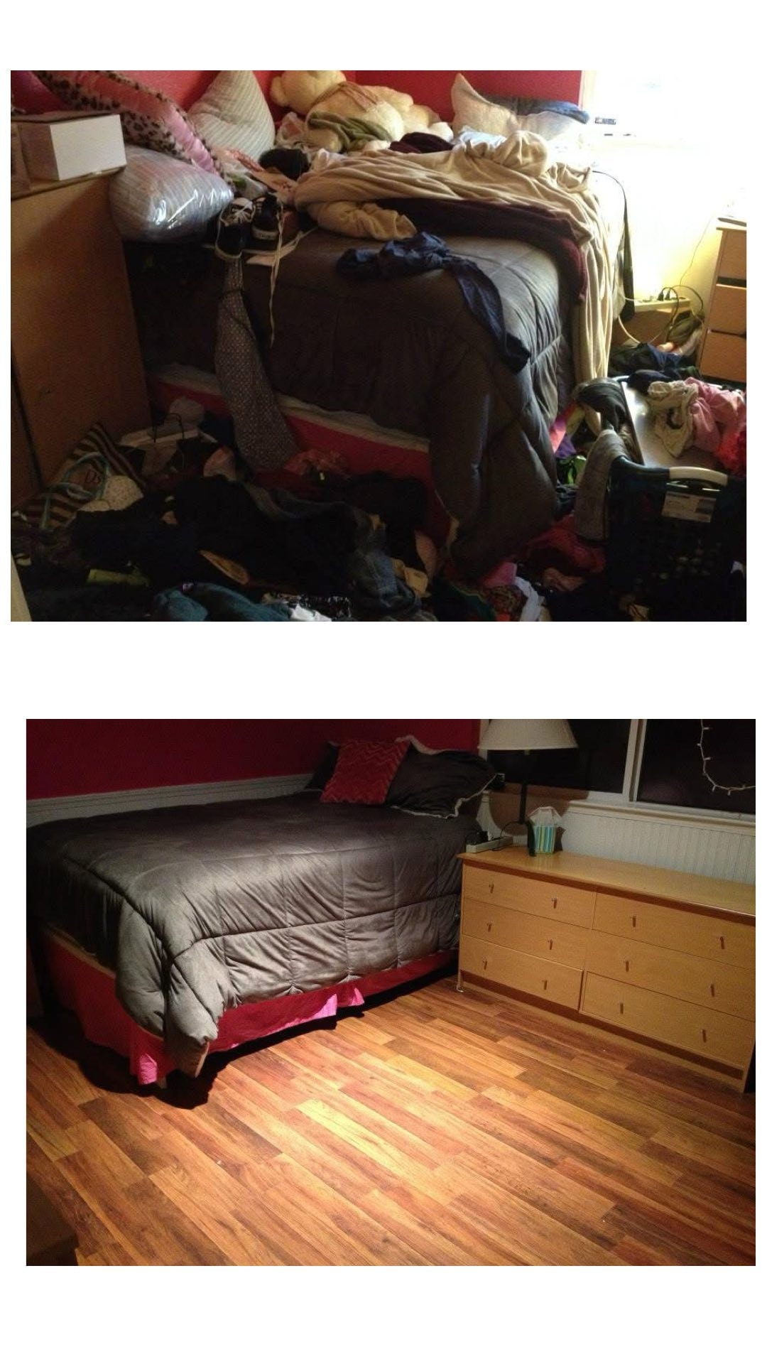 Messy bedroom before and after declutter and organization by Kiera Rain, professional organizer in San Ramon CA