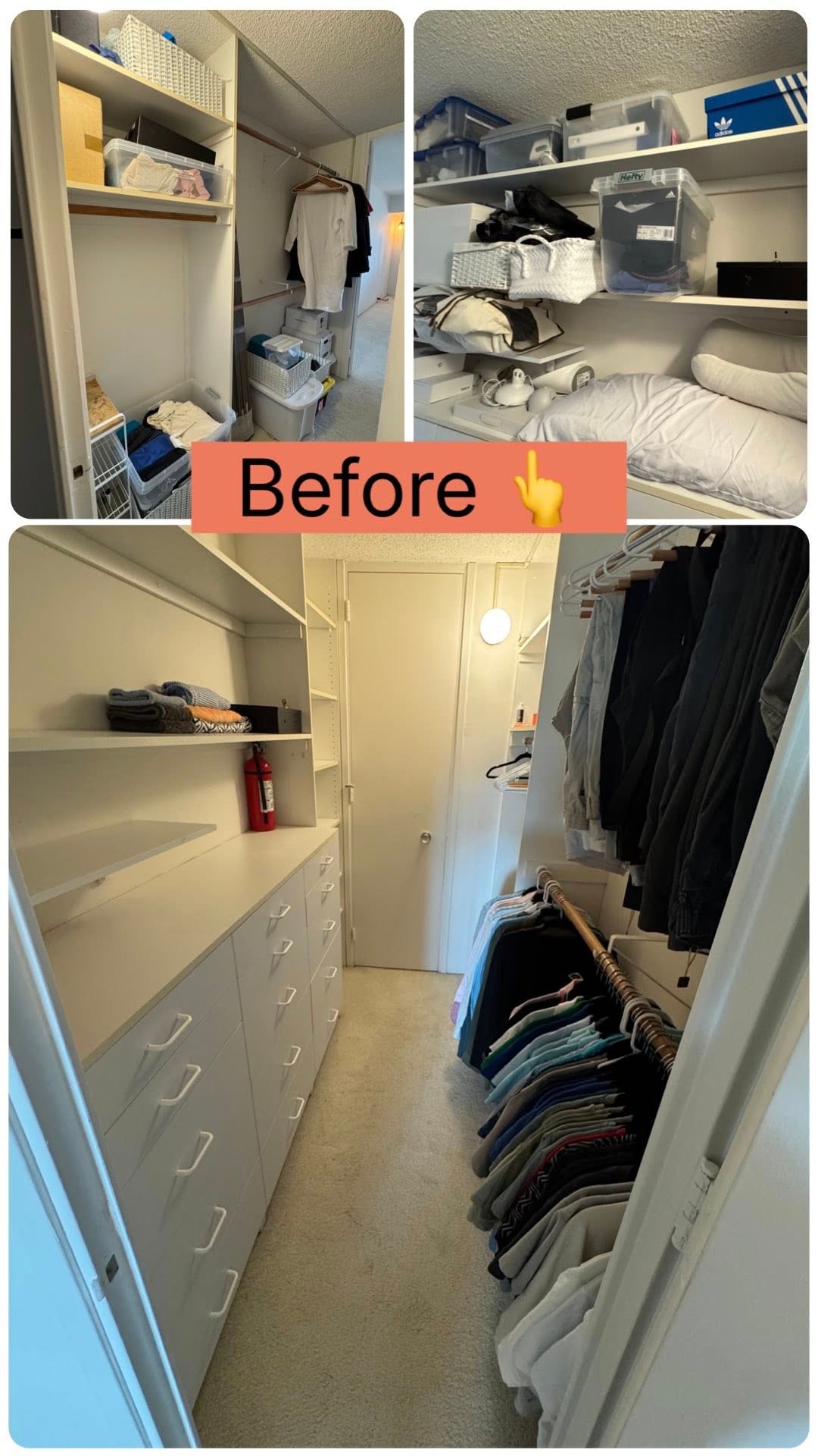 Closet makeover before and after by Kiera Rain, professional organizer serving Dublin and Tri-Valley CA