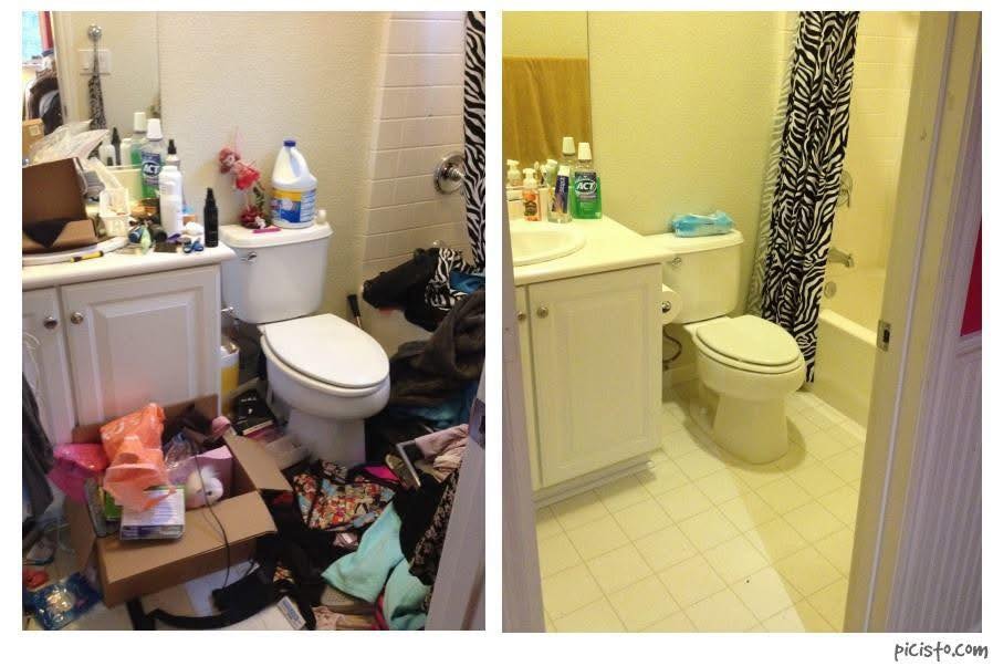 Bathroom before and after decluttering and organizing by Bay Area Professional Organizer Kiera Rain, Pleasant Hill CA